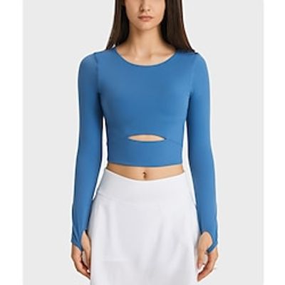 Women's Running T-Shirt Crop Top Solid Color Thumbhole Cut Out Crop Top Black White Pink Yoga Fitness Crew Neck Long Sleeve High Elasticity Spring Fall Lightinthebox Women's Running T-Shirt Crop Top Solid Color Thumbhole Cut Out Crop Top Black White Pink Yoga Fitness Crew Neck Long Sleeve High Elasticity Spring Fall Lightinthebox