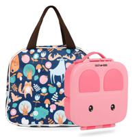 Eazy Kids Bento Box With Insulated Lunch Bag Combo - Pink