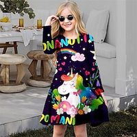 Kids Girls' Dress Animal Letter Unicorn Casual Dress Above Knee Dress Casual Crewneck Crew Neck Long Sleeve Adorable Dress 2-13 Years Winter Black Lightinthebox - thumbnail