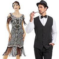 Retro Vintage Roaring 20s 1920s Flapper Dress Outfits Waistcoat Couples Costumes The Great Gatsby Gentleman Men's Women's Sequins Tassel Fringe Cosplay Costume New Year Party Prom Costume miniinthebox - thumbnail
