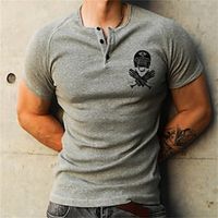 Men's T shirt Tee Hot Stamping Graphic Patterned Crew Neck Street Daily Button-Down Print Short Sleeve Tops Designer Casual Fashion Comfortable Gray / Summer / Sports / Summer miniinthebox - thumbnail