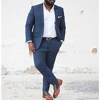 Dark Blue Men's Wedding Suits Solid Colored 2 Piece Daily Business Casual Plus Size Single Breasted Two-buttons 2023 miniinthebox