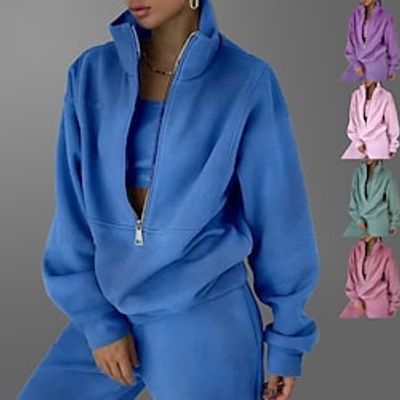 Women's 2 Piece Quarter Zip Tracksuit Sweatsuit Athletic Athleisure Long Sleeve Breathable Moisture Wicking Soft Running Walking Jogging Sportswear Solid Colored Dark Pink Green Purple Activewear Lightinthebox