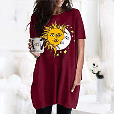 Women's T shirt Dress Graphic Round Neck Tops Basic Basic Top Black Wine Army Green Lightinthebox