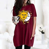 Women's T shirt Dress Graphic Round Neck Tops Basic Basic Top Black Wine Army Green Lightinthebox - thumbnail
