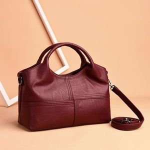 Women Soft Leather Handbags Stitching Solid Shoulder Bags