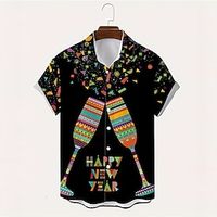 Wine Glass Casual Men's Shirt Daily Wear Going out Weekend Autumn  Fall Turndown Short Sleeves Black S, M, L 4-Way Stretch Fabric Shirt New Year Lightinthebox - thumbnail