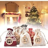 24pcs Christmas Gift Bags, Xmas Drawstring Linen Bags,Countdown Advent Calendar Bags with Numbers Laber, Wooden Clips miniinthebox - thumbnail
