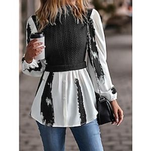 Women's Shirt Blouse claret Black Pink Color Block Button Long Sleeve Casual Basic High Neck Regular S Lightinthebox