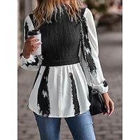 Women's Shirt Blouse claret Black Pink Color Block Button Long Sleeve Casual Basic High Neck Regular S Lightinthebox - thumbnail