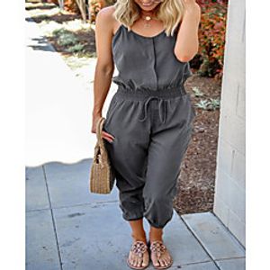 Women's Basic Casual Causal Daily Holiday 2021 Grey Jumpsuit Solid Color Elastic Waistband Lightinthebox