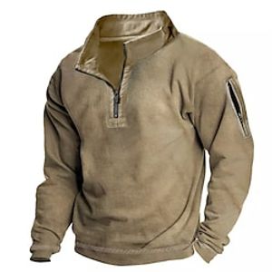 Men's Sweatshirt Pullover Army Green Khaki Standing Collar Solid Color Going out Vintage Streetwear Casual Winter Fall  Winter Clothing Apparel Hoodies Sweatshirts  Long Sleeve miniinthebox