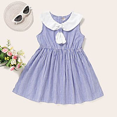 Kids Toddler Little Girls' Dress Striped Print Blue Knee-length Sleeveless Active Dresses Summer Regular Fit 2-8 Years miniinthebox