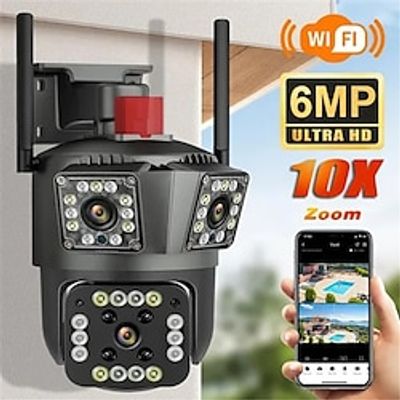 6MP WiFi IP Camera 10X Zoom Outdoor Waterproof PTZ Camera Night Vision AI Track 3 Lens Ultra HD Home Security Surveillance Cam Lightinthebox 6MP WiFi IP Camera 10X Zoom Outdoor Waterproof PTZ Camera Night Vision AI Track 3 Lens Ultra HD Home Security Surveillance Cam Lightinthebox