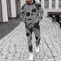 Men's Tracksuit Hoodies Set Gray Hooded Graphic Skull 2 Piece Print Sports  Outdoor Casual Sports 3D Print Basic Streetwear Designer Fall Spring Clothing Apparel Hoodies Sweatshirts  miniinthebox - thumbnail