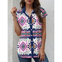 Women's Shirt Blouse Geometric Button Print Short Sleeve V Neck Summer Lightinthebox