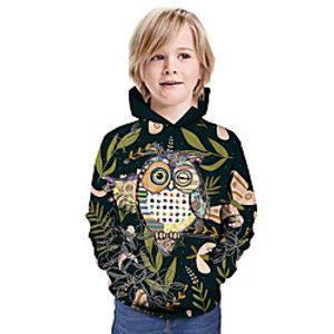 Kids Boys' Hoodie  Sweatshirt Long Sleeve Owl 3D Print Leaf Owl Animal Print Black Children Tops Summer Active Daily Wear Regular Fit 3-13 Years Lightinthebox