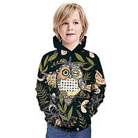 Kids Boys' Hoodie  Sweatshirt Long Sleeve Owl 3D Print Leaf Owl Animal Print Black Children Tops Summer Active Daily Wear Regular Fit 3-13 Years Lightinthebox - thumbnail