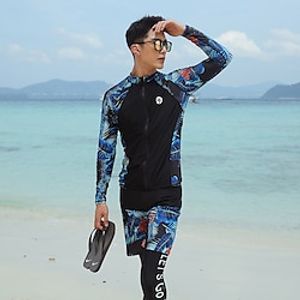 Men's Rash guard Swimsuit UV Sun Protection UPF50 Breathable Long Sleeve Spandex Diving Suit Swimsuit 3-Piece Swimming Diving Surfing Water Sports Floral Spring Summer Autumn  Fall  Quick Dry Lightinthebox