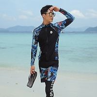 Men's Rash guard Swimsuit UV Sun Protection UPF50 Breathable Long Sleeve Spandex Diving Suit Swimsuit 3-Piece Swimming Diving Surfing Water Sports Floral Spring Summer Autumn  Fall  Quick Dry Lightinthebox - thumbnail