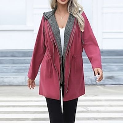 Women's Casual Jacket Hoodie Jacket Outdoor Street Daily Wear Fall Winter Regular Coat Regular Fit Warm Breathable Comtemporary Stylish Casual Jacket Long Sleeve Color Block with Pockets Black Red Lightinthebox