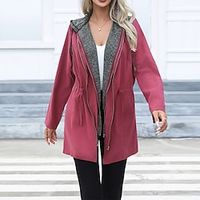 Women's Casual Jacket Hoodie Jacket Outdoor Street Daily Wear Fall Winter Regular Coat Regular Fit Warm Breathable Comtemporary Stylish Casual Jacket Long Sleeve Color Block with Pockets Black Red Lightinthebox - thumbnail