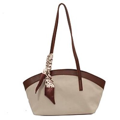 Women's Sling Bags Tote Canvas Tote Bag Shoulder Bag Canvas Buttons Zipper Solid Color Daily Outdoor Black  White White Black Coffee Lightinthebox
