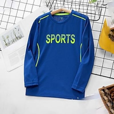 Kids Boys Quick-drying T shirt Tee Solid Color Letter Long Sleeve Crewneck Children Top School Adorable Daily Spring Fall Black 7-13 Years Lightinthebox