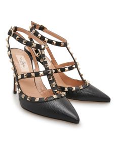Rockstud Ankle Strap Pumps - Blacky