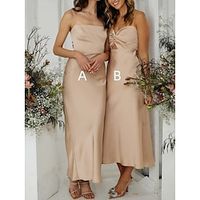 A-Line Bridesmaid Dress Spaghetti Strap Sleeveless Elegant Ankle Length Satin with Split Front  Ruching 2022 Lightinthebox - thumbnail