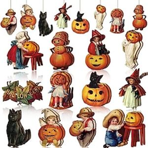 24pcs Retro Thanksgiving Day Pumpkin Black Cat Hanging Decoration - Perfect for Outdoor Festivals and Parties (with Rope) Lightinthebox