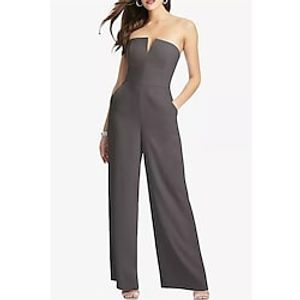 Jumpsuits Bridesmaid Dress Strapless Sleeveless Elegant Floor Length Satin with Solid Color 2022 Lightinthebox