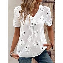 Women's Blouse Daily Vacation Embroidered Button White Short Sleeve Bohemia Daily Casual V Neck Summer Lightinthebox