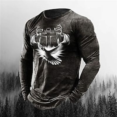 Men's Unisex T shirt Tee Animal Graphic Prints Cross Crew Neck Black 3D Print Outdoor Street Long Sleeve Print Clothing Apparel Basic Vintage Sports Designer miniinthebox
