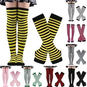 Christmas Socks Women's Halloween Socks High tube Socks European and American Festival Cosplay Striped Socks Gloves Socks Set Lightinthebox