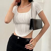 Crop Women's White Lines  Waves Crop Top Street Daily Fashion Round Neck S Lightinthebox