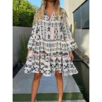 Women's Casual Dress Color Block Print V Neck Mini Dress Stylish Daily Vacation 3/4 Length Sleeve Summer Lightinthebox