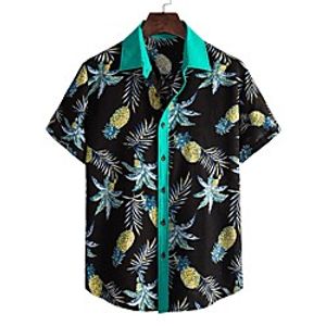 Men's Shirt Other Prints Graphic Leaves Short Sleeve Daily Tops Casual Green / Black miniinthebox