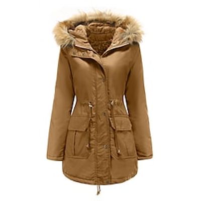 Women's Plus Size Parka Fur Trim Pocket Plain Outdoor Holiday Long Sleeve Hoodie Regular Fall Winter Light Army Green Black Khaki L XL XXL 3XL miniinthebox Women's Plus Size Parka Fur Trim Pocket Plain Outdoor Holiday Long Sleeve Hoodie Regular Fall Winter Light Army Green Black Khaki L XL XXL 3XL miniinthebox