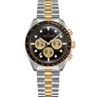 Tornado Men's Chronograph Display Watch And Polished Brushed Five Arched Links High Quality Solid Stainless Steel Bracelet Strap, TT And Gold - T22103-TBTB