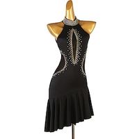 Latin Dance Dress Pleats Pure Color Splicing Women's Performance Training Sleeveless Chinlon Spandex Lightinthebox - thumbnail