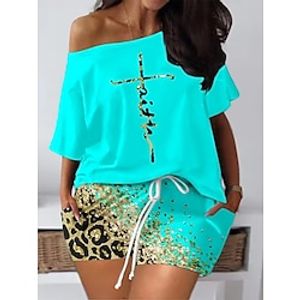 Women's Plus Size Casual Dress Leopard Letter Mini Dress Short Sleeve Pocket Print Off Shoulder Fashion Daily Green Summer Spring L XL XXL 3XL 4XL Lightinthebox