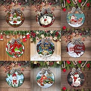 Christmas Wood Wall Sign, Wooden Pattern Round Plaque Sign Wall Decor Accessories, For Home Decor Room Decor Household Items miniinthebox