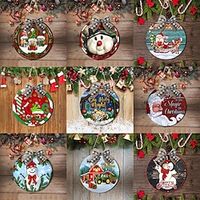 Christmas Wood Wall Sign, Wooden Pattern Round Plaque Sign Wall Decor Accessories, For Home Decor Room Decor Household Items miniinthebox - thumbnail