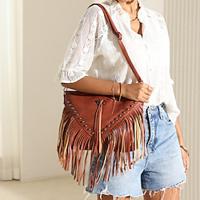 Women's Crossbody Bag Shoulder Bag Hobo Bag PU Leather Daily Holiday Beach Rivet Tassel Zipper Large Capacity Multi Carry Solid Color Black White Brown Lightinthebox