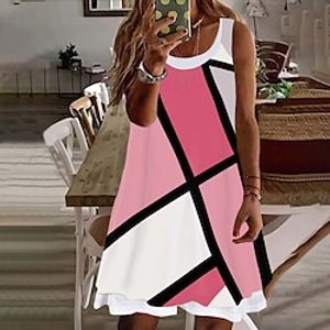 Women's Plus Size Casual Dress Color Block Crew Neck Print Sleeveless Spring Summer Casual Short Mini Dress Daily Vacation Dress Lightinthebox