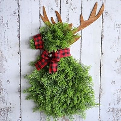 Christmas Wreath Pine Needle Elk Christmas Wreath Door Hanger Simulation Green Plant Front Door Hanging Reindeer Garland Decoration for Home Party Outdoor Indoor Wreath Gifts miniinthebox