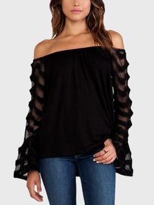 Black Off The Shoulder Long Sleeves Patchwork Design Top