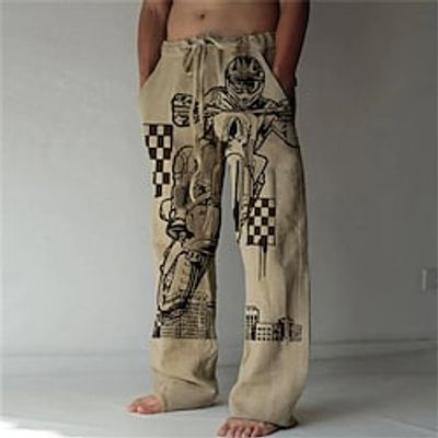 Men's Trousers Summer Pants Beach Pants Drawstring Elastic Waist 3D Print Plaid Graphic Prints Motorcycle Comfort Casual Daily Holiday Streetwear Hawaiian White Green Lightinthebox