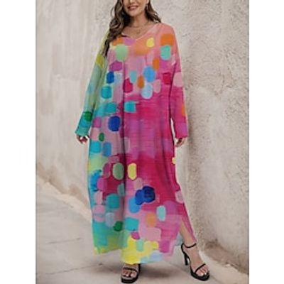 Women's Plus Size Curve Casual Dress Winter Dress Color Block Gradient Long Dress Maxi Dress Long Sleeve Print V Neck Fashion Outdoor Pink Fuchsia Fall Winter L XL XXL 3XL 4XL Lightinthebox Women's Plus Size Curve Casual Dress Winter Dress Color Block Gradient Long Dress Maxi Dress Long Sleeve Print V Neck Fashion Outdoor Pink Fuchsia Fall Winter L XL XXL 3XL 4XL Lightinthebox